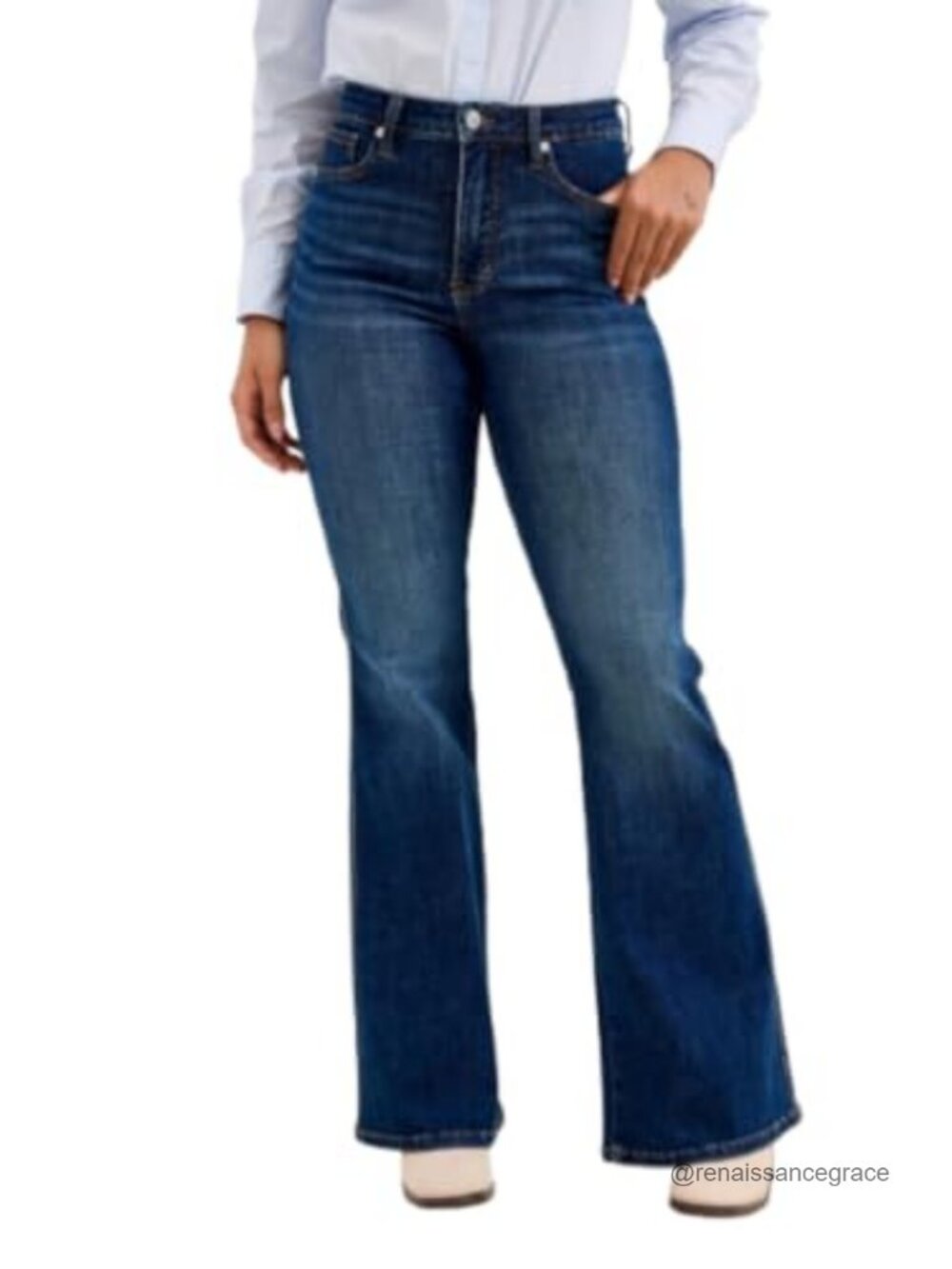 High Waisted Tummy Control Flare Jeans - Cotton Blend Stretch